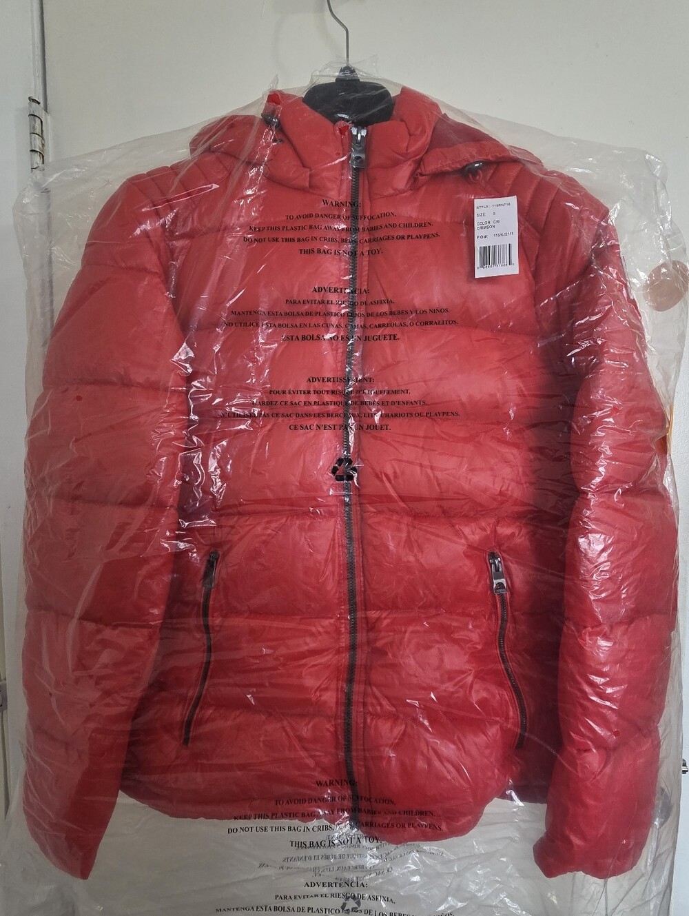 GUESS Men’s Red Hooded Puffer Jacket, Size S
